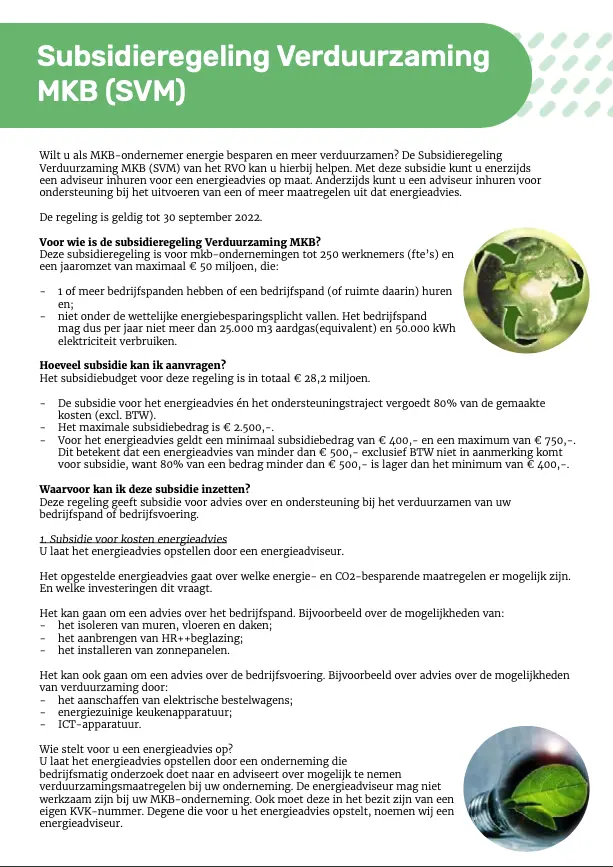 Subsidieregeling Verduurzaming MKB