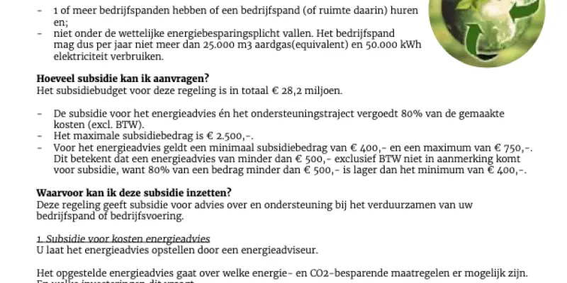 Subsidieregeling Verduurzaming MKB